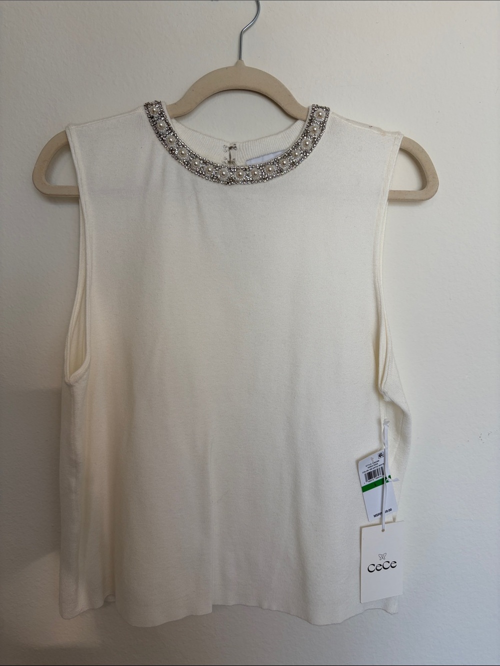 CeCe Ivory Sleeveless Jewel-Neck Tank